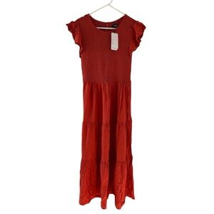 Kyl Women’s Midi Maxi Dress Boho Flutter Sleeve Smocked A-Line Long Dress Size L